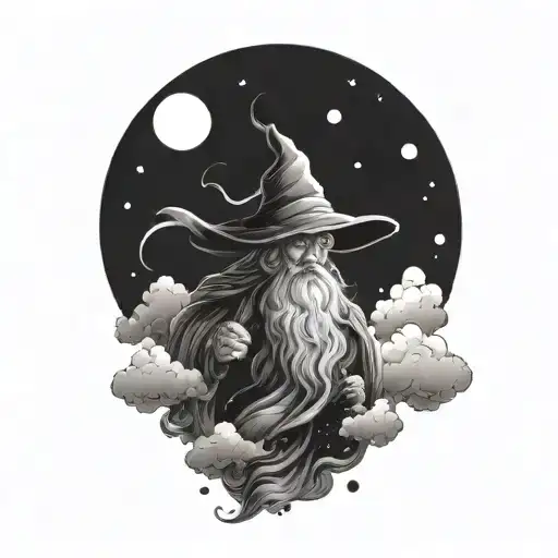 wizard floating in clouds tattoo design idea