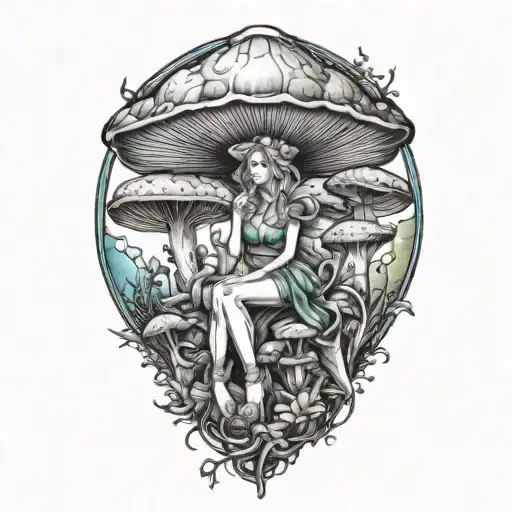 fairy sitting on magic mushroom tattoo design idea