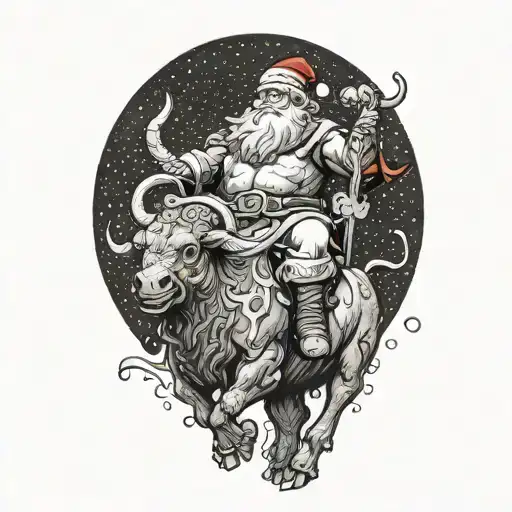 santa claus riding a minotaur full body tattoo design idea