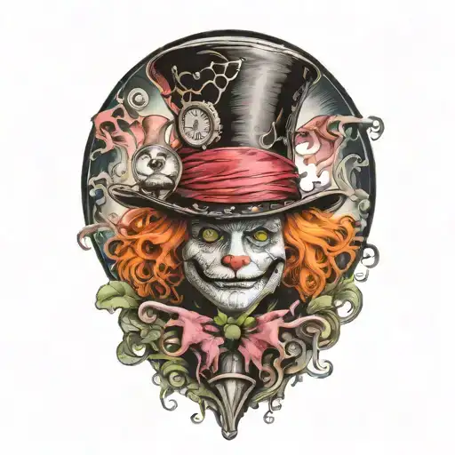 mad hatter sitting on magic mushroom tattoo design idea