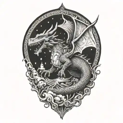 santa claus riding a flying dragon breathing fire tattoo design idea