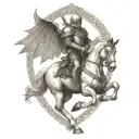 lancelot with wings riding horse jumping tattoo design idea