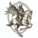 lancelot with wings riding horse jumping tattoo design idea