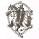 lancelot with wings riding horse jumping tattoo design idea