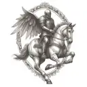lancelot with wings riding horse jumping tattoo design idea