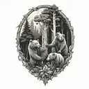 dancing bears and mushrooms Forest tattoo design idea