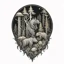 dancing bears and mushrooms Forest tattoo design idea