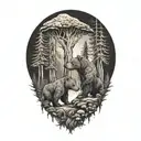 dancing bears and mushrooms Forest tattoo design idea