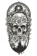 nuclear explosion lying between flowers tattoo design idea