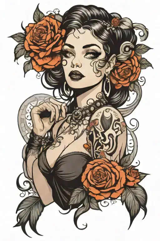 retro woman dark style design tattoo design idea
