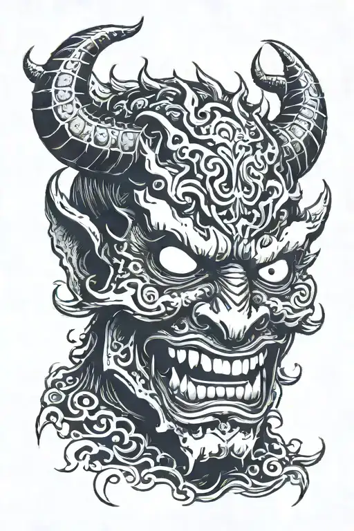big face of demon smiling scary in colour  tattoo design idea