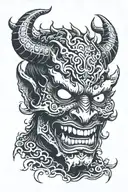 big face of demon smiling scary in colour  tattoo design idea