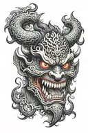 big face of demon smiling scary in colour  tattoo design idea