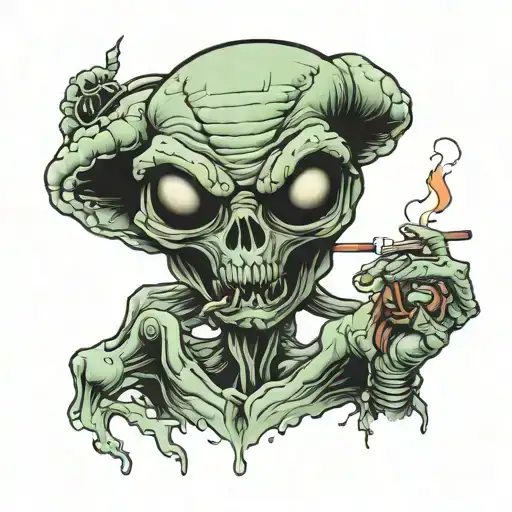alien smoking a joint tattoo design idea