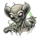 alien smoking a joint tattoo design idea