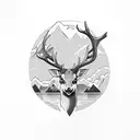 mountain, forest, river, ducks, deer, fish tattoo design idea