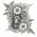 elden root and chamomile root patterns tattoo design idea