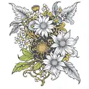 elden root and chamomile root patterns tattoo design idea
