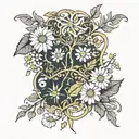 elden root and chamomile root patterns tattoo design idea