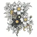 elden root and chamomile root patterns tattoo design idea