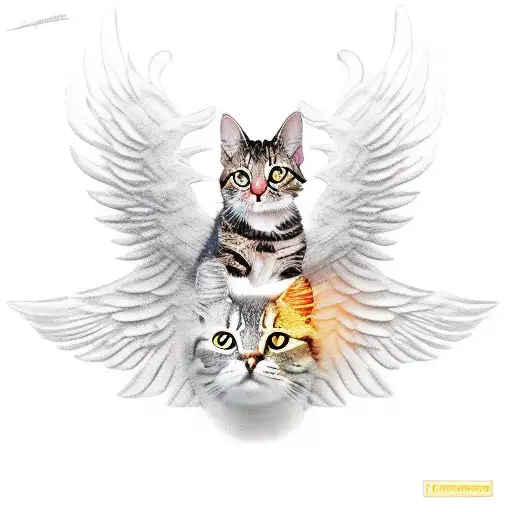 hellenistic artstyle illustration cat with angel wings tattoo design idea