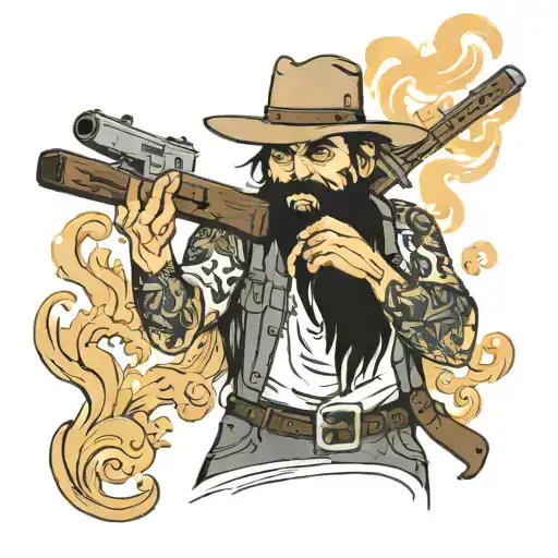 evil chuky smoking a wood holding a Glock 23 tattoo design idea