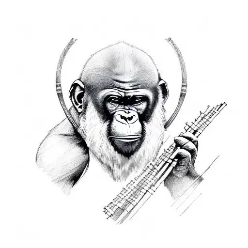 ape playing flute tattoo design idea