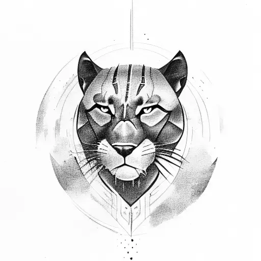 black panther laying on a piano and it's claws pressing notes tattoo design idea