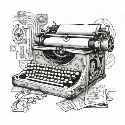 Document Controller inspired tattoo with a vintage typewriter and paperwork elements intertwined with intricate linework tattoo design idea