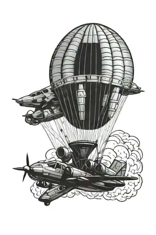 parachute and guns tattoo design idea