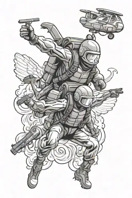 skydiving and guns tattoo design idea