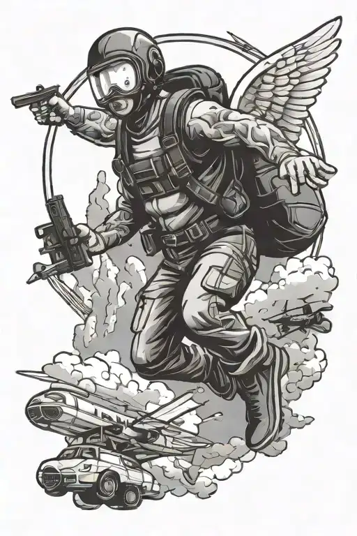 skydiving and guns tattoo design idea
