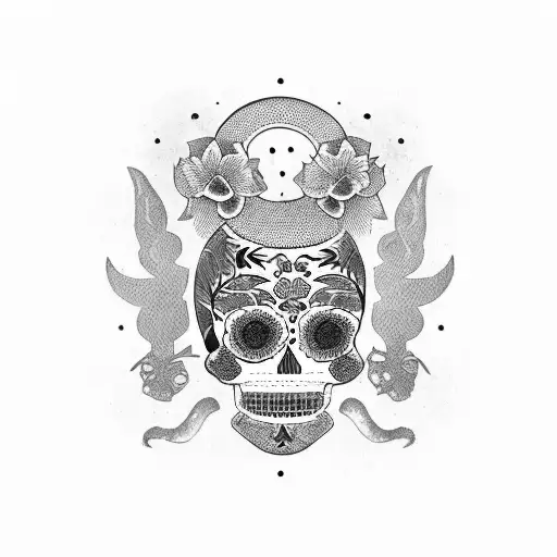 Mexican Calavera Chinese 3 kids tattoo design idea