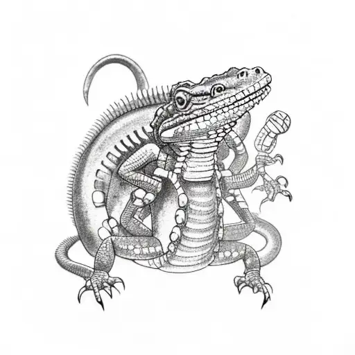 mechanical steampunk lizard tattoo design idea