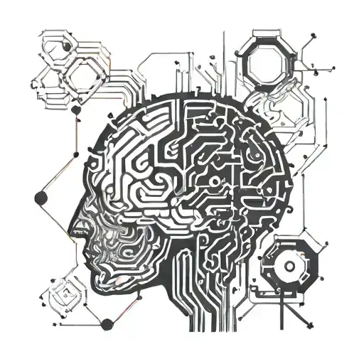 Geometric motif with brain and circuits Description: The main element would be a stylized brain with finely drawn neural networks tattoo design idea