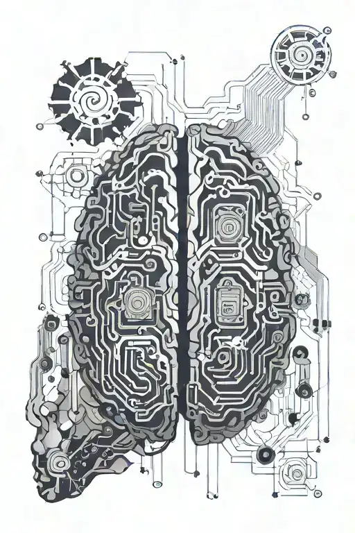 Geometric motif with brain and circuits Description: The main element would be a stylized brain with finely drawn neural networks tattoo design idea