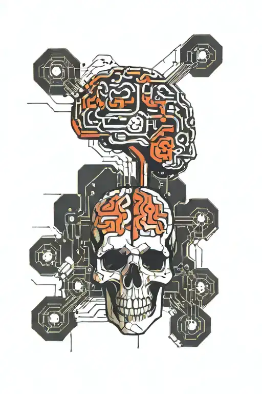 Geometric motif with brain and circuits Description: The main element would be a stylized brain with finely drawn neural networks tattoo design idea