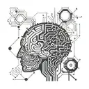 Geometric motif with brain and circuits Description: The main element would be a stylized brain with finely drawn neural networks tattoo design idea