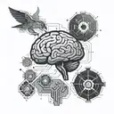 Geometric motif with brain and circuits Description: The main element would be a stylized brain with finely drawn neural networks tattoo design idea
