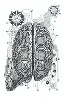 Geometric motif with brain and circuits Description: The main element would be a stylized brain with finely drawn neural networks tattoo design idea