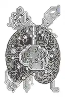 Geometric motif with brain and circuits Description: The main element would be a stylized brain with finely drawn neural networks tattoo design idea