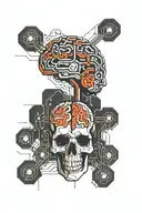 Geometric motif with brain and circuits Description: The main element would be a stylized brain with finely drawn neural networks tattoo design idea