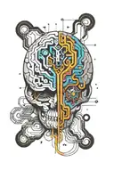 Geometric motif with brain and circuits Description: The main element would be a stylized brain with finely drawn neural networks tattoo design idea