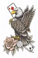 eagle, rose, cards, dice on hand tattoo design idea