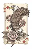 eagle, rose, cards, dice on hand tattoo design idea