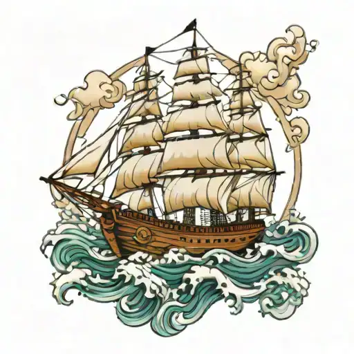 ship on ocean tattoo design idea