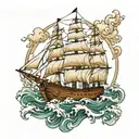 ship on ocean tattoo design idea