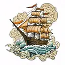 ship on ocean tattoo design idea