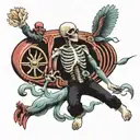 person floating in ocean with open ribcage and weird organs tattoo design idea