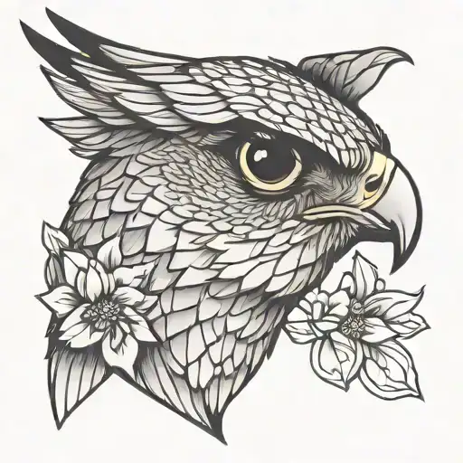 peregrine falcon head black and white minimalist feminine  tattoo design idea